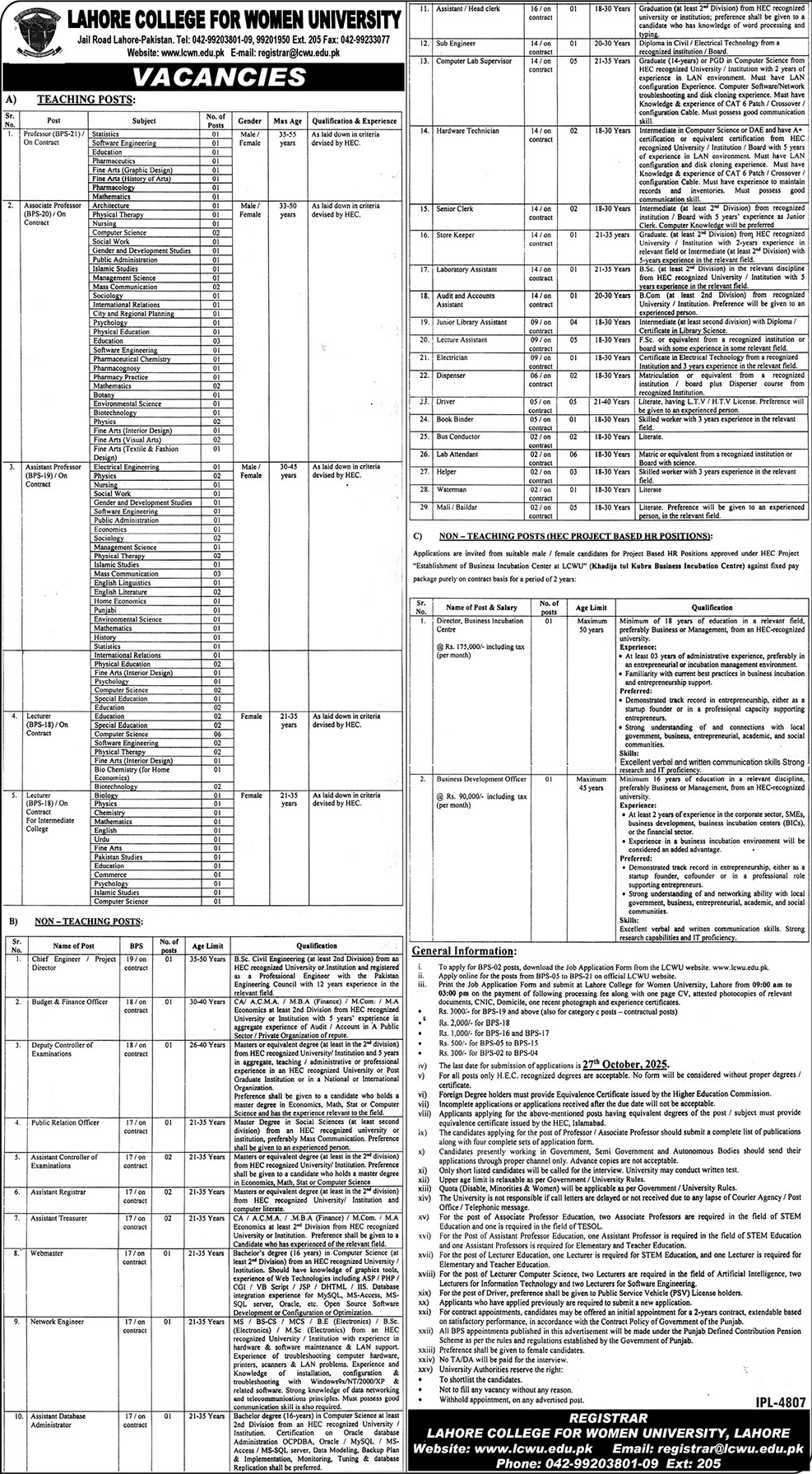 Jobs in Lahore College for Women University